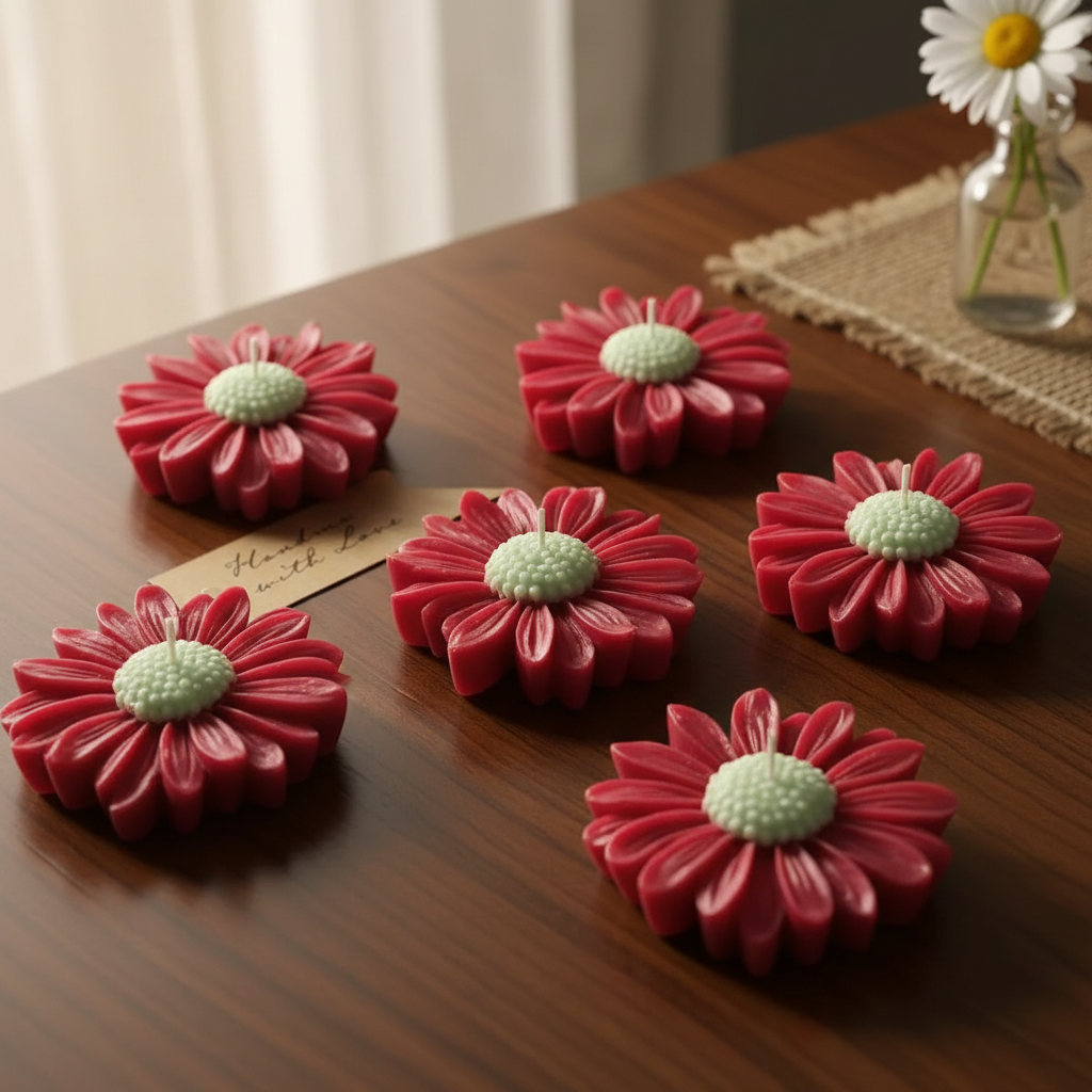 Crimson Daisy Tea Light Candle