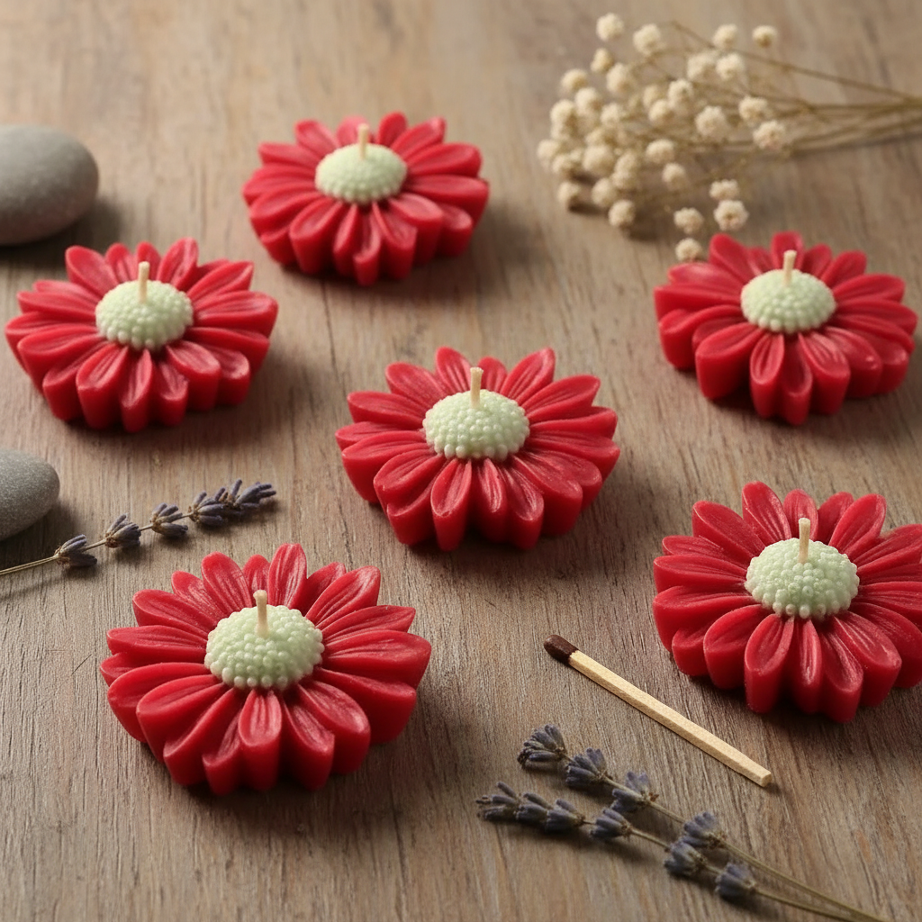 Crimson Daisy Tea Light Candle