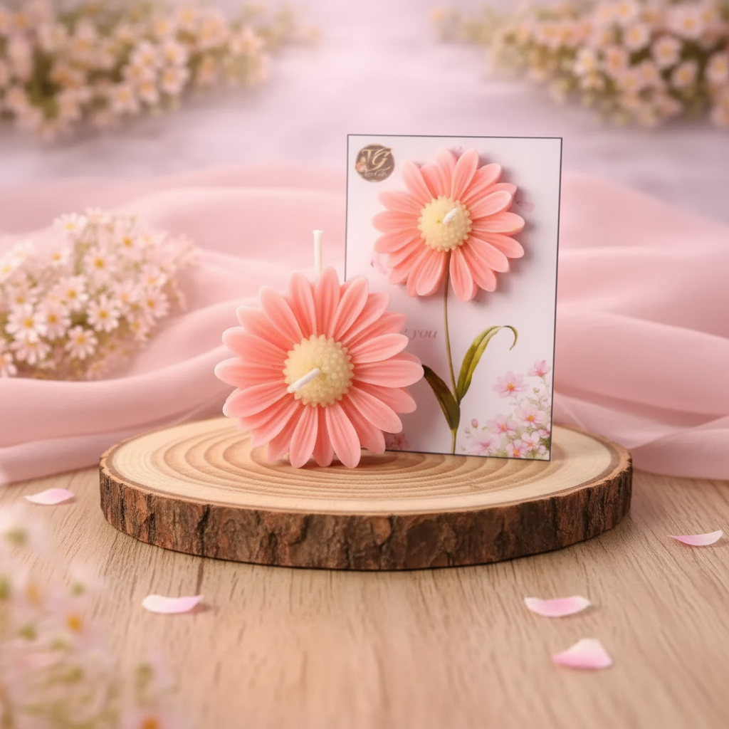 Pink Daisy Greeting Card Candle