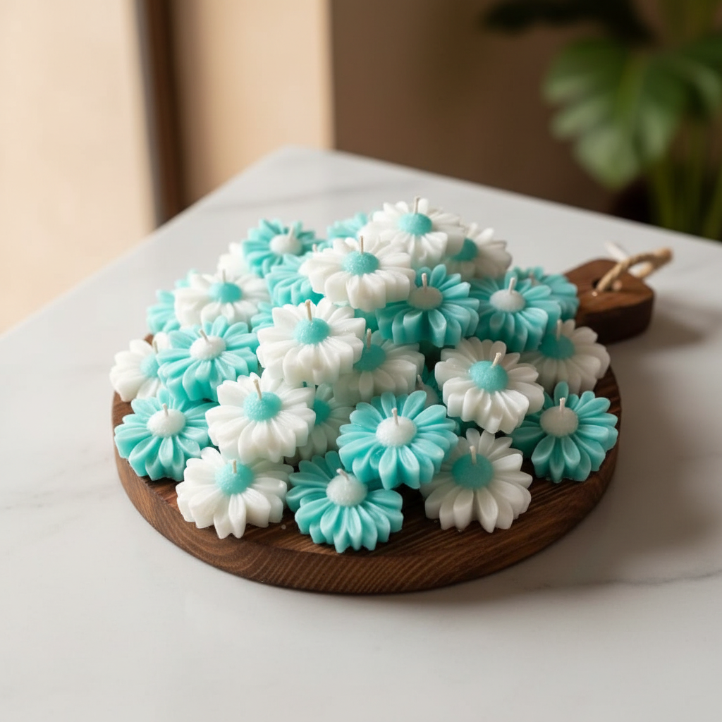 Floating Aqua Daisy Tea Light Candle