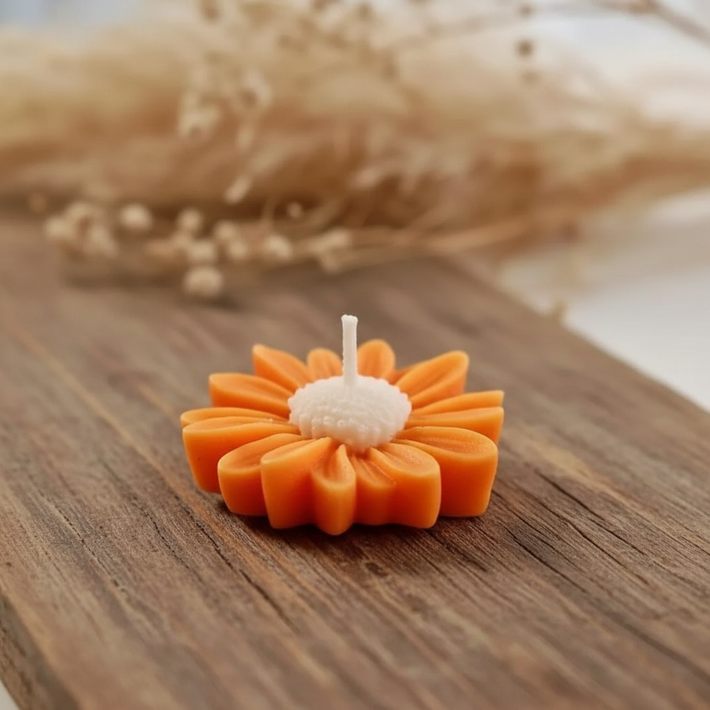Orange Daisy Tea Light Candle