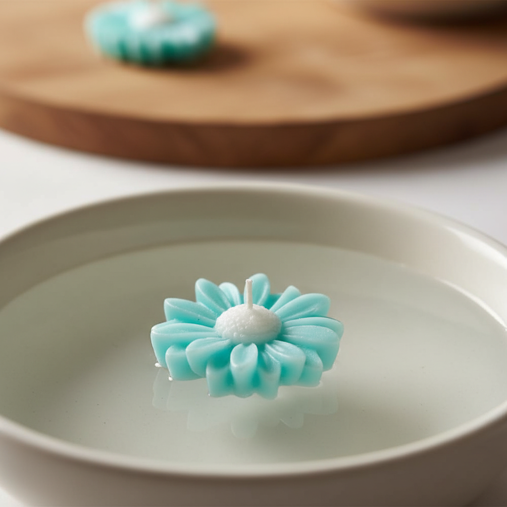 Floating Aqua Daisy Tea Light Candle