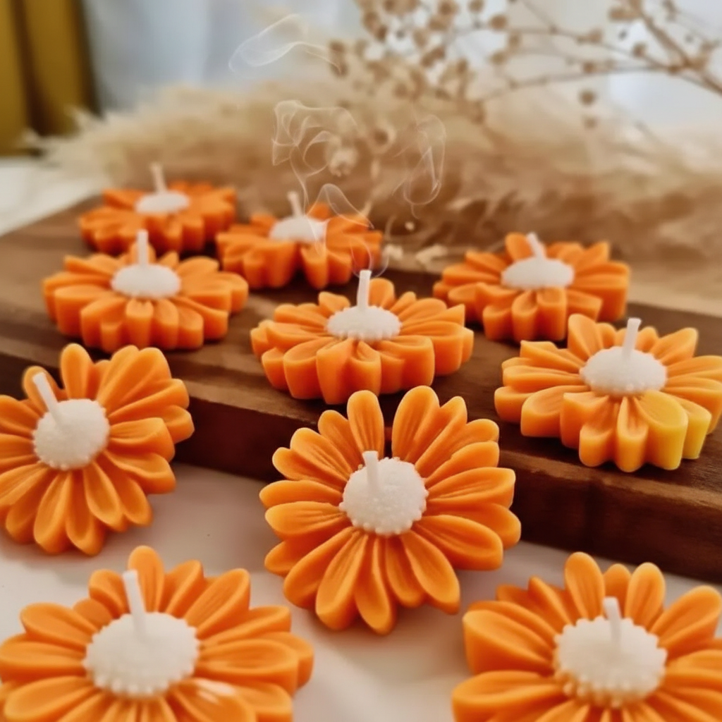 Orange Daisy Tea Light Candle
