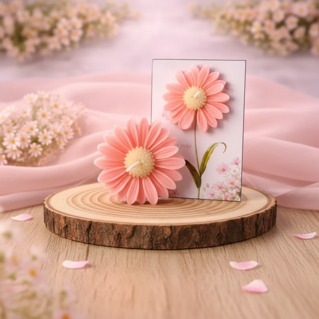 Pink Daisy Greeting Card Candle
