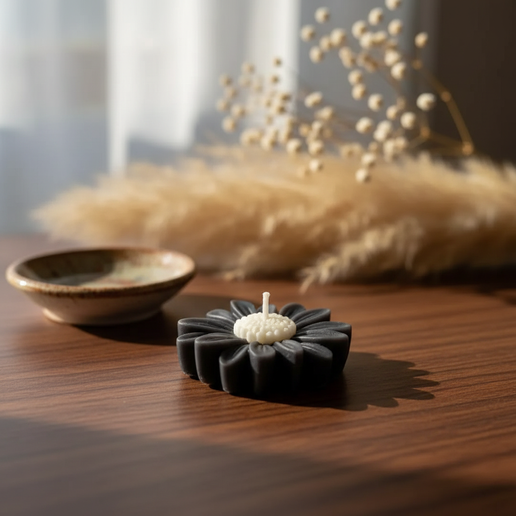 Black Daisy Tea Light Candle